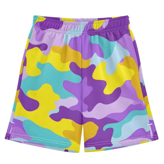 Colorful Camouflage Pattern Athletic Shorts Breathable with Comfort Fit Drawstring Casual Sweatshorts X-Small