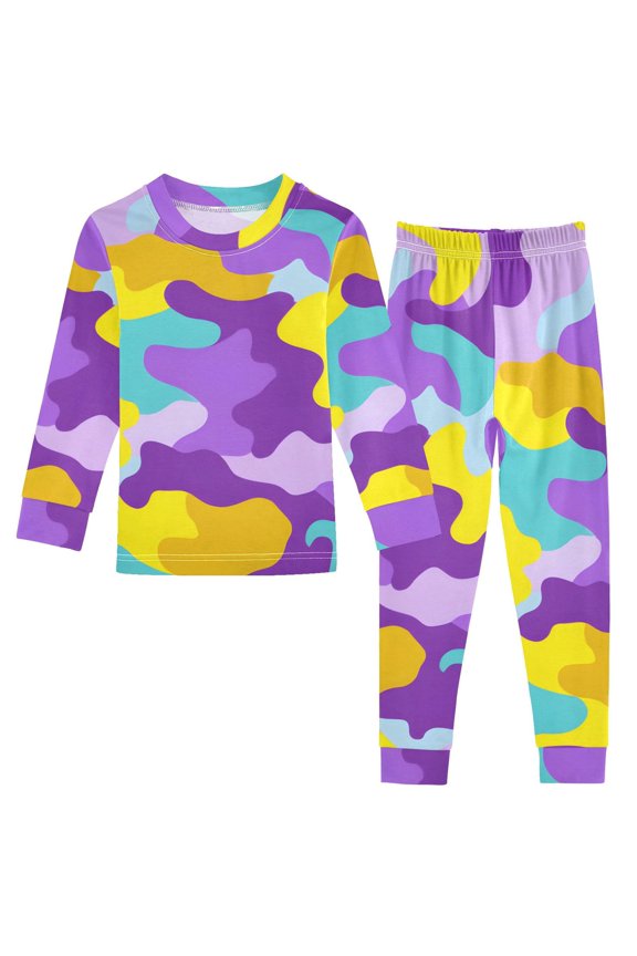 Colorful Camouflage Pattern Cotton Pajamas 2 Piece Set Sleepwear Soft and Comfortable Homewear Nightwear