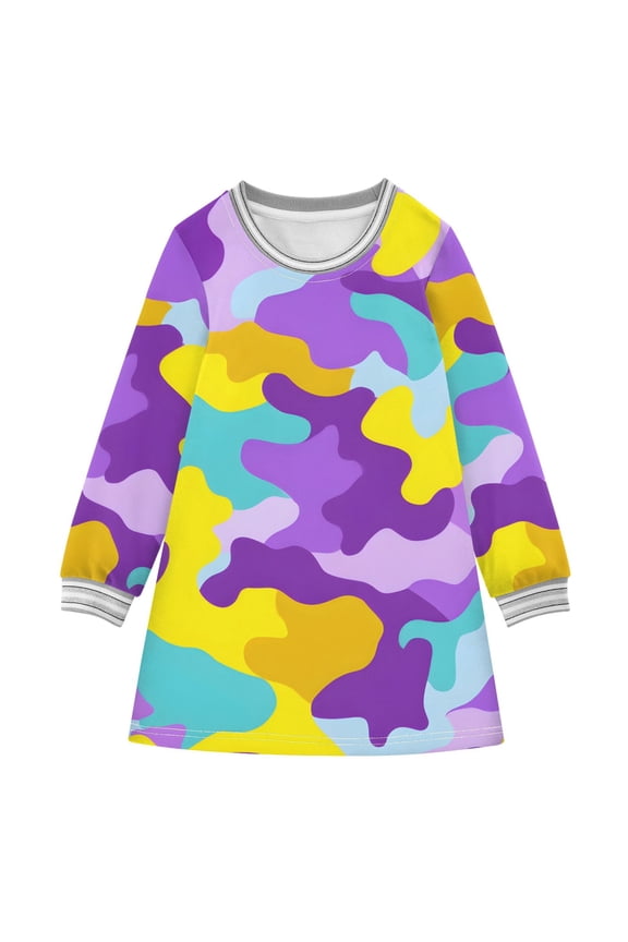 Colorful Camouflage Pattern Girls'long-sleeved dress Thickened A-dress Warm Dress Basic Shirt Party Dresses