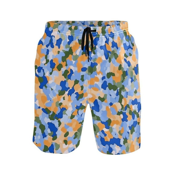 Colorful Camouflage Pattern Small Size Men's Quick Dry Beach Shorts with Mesh Lining, Lightweight