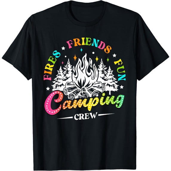 Colorful Campfire Graphic T-Shirt for Camping Crew and Summer Fun