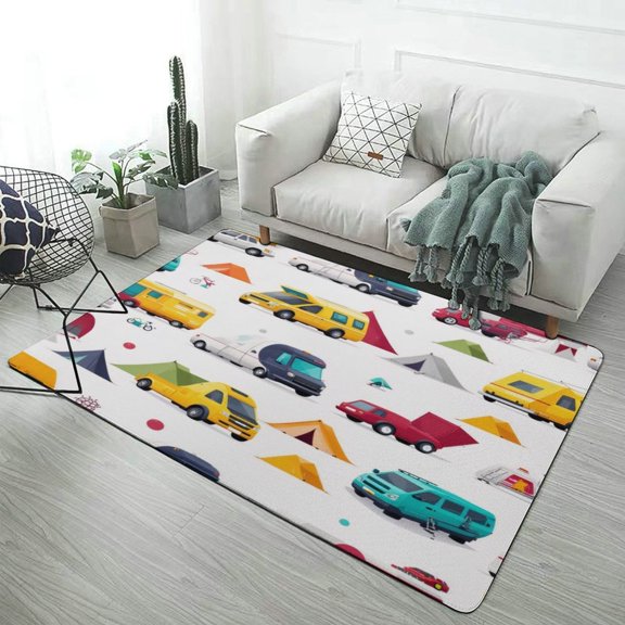 Colorful Camping Vehicles Pattern Carpet Style Living Room Bedroom Rug Soft Carpet Modern 3d Entry Door Mats Household