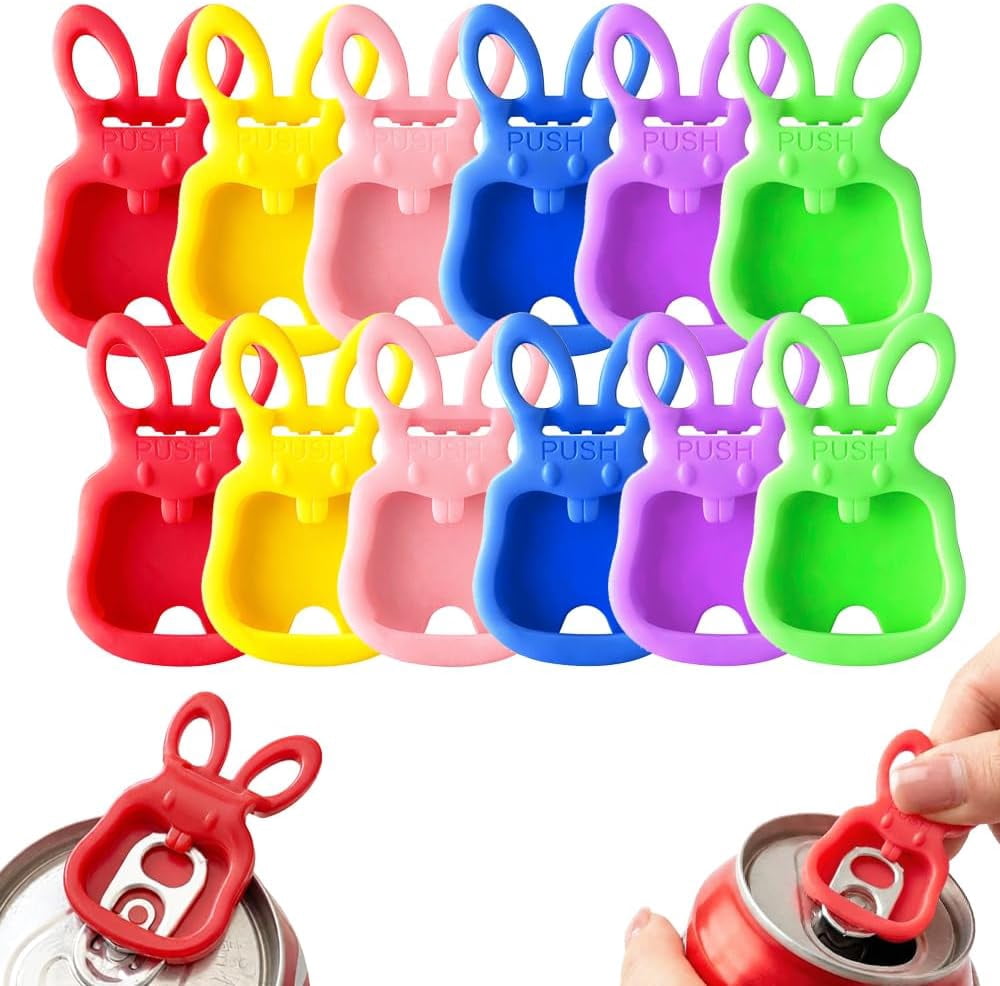 Colorful Can Tab Openers & Leak-Proof Drink Covers, 2026 New Cute One-Hand Soda Can Opener and Reusable Protector Caps for Coke, Beer, Soda, Aluminum Cans for Party, BBQ, Camping (24PCS)