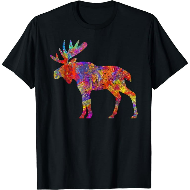 Colorful Canadian Moose Tshirt Abstract Paint Wildlife Tee Colorful Canadian Moose Tshirt Abstract Paint Wildlife Tee