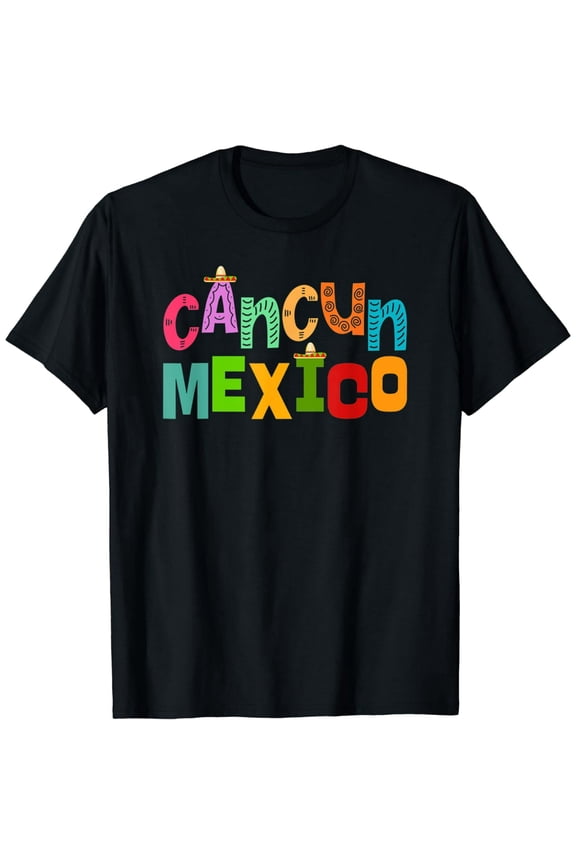 Colorful Cancun Mexico Travel Typography Unisex Casual Short Sleeve T-Shirt