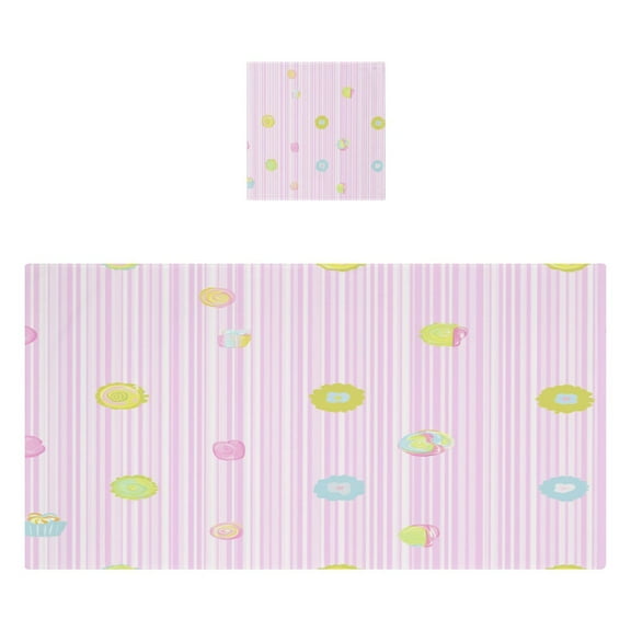 Colorful Candies on Striped Background 2 Piece Cotton Bath and Face Towel Set Soft and Absorbent, for Beach Pool Bathroom