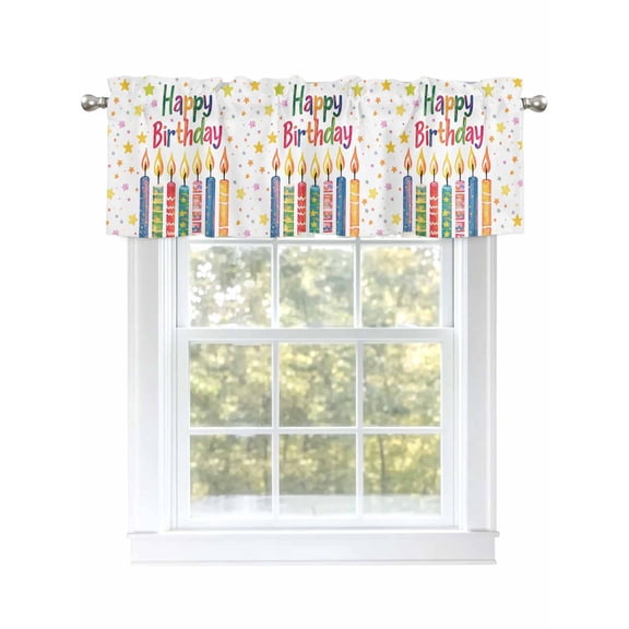 Colorful Candles Valances for Windows, Rod Pocket Kitchen Valance Curtains - Soft & Washable Small Window Treatment for Living Room, Bathroom, Sparkling Stars , 42x12 Inch, 1 Panel
