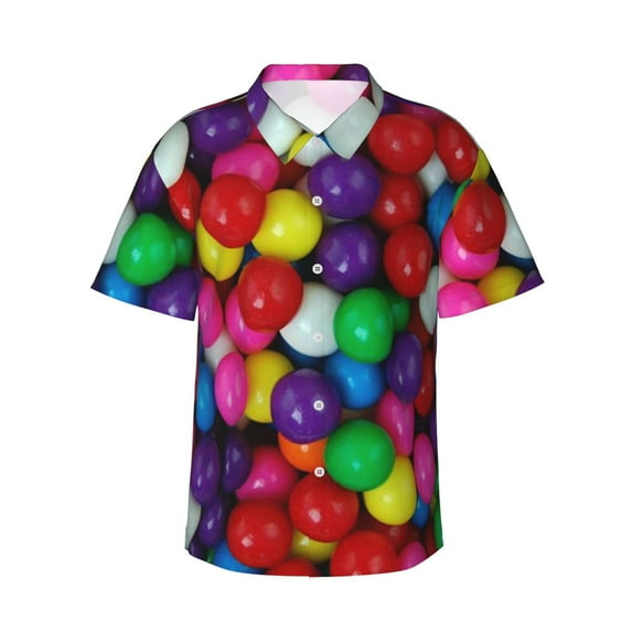 Colorful Candy Hawaiian Shirts For Men, Summer Short-Sleeve Relaxed-Fit Button-Down Shirts Medium