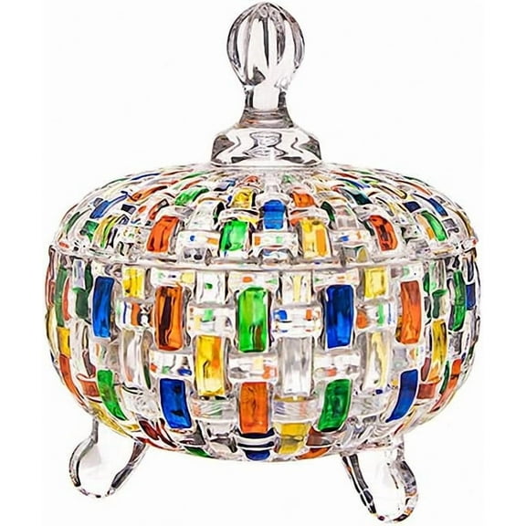 Colorful Candy Jars with Lid, Elegant-Hand Painted Colorful Woven Large Crystal Glass Candy Box,Storage Jewelry Jar,Candy Snack dish covered,Great Gift for Family Friends-24 oz-Cute Candy servers.