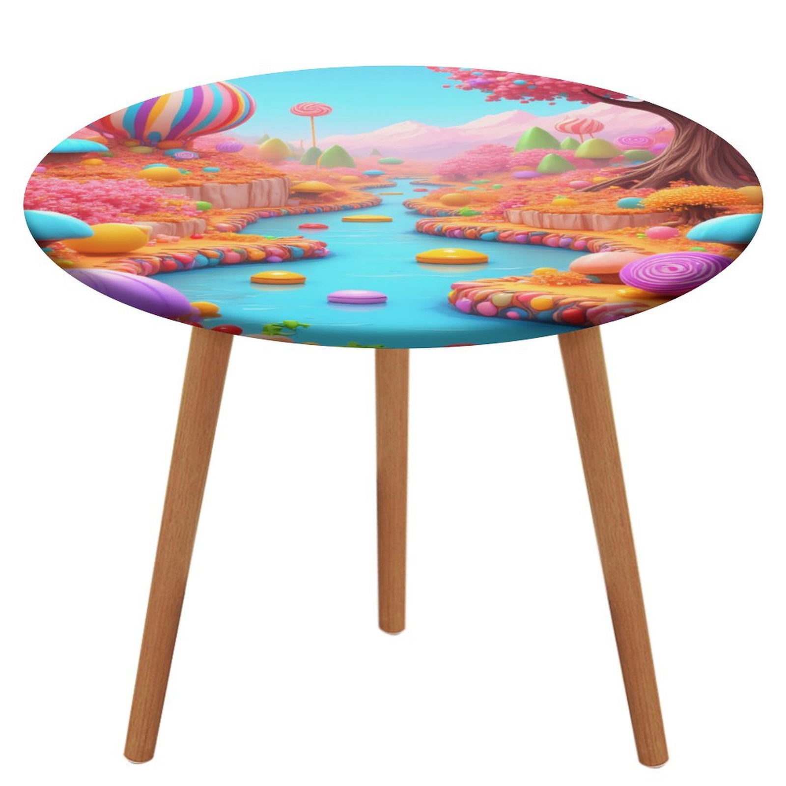 Colorful Candy Land Pattern Round Tablecloth Waterproof Elastic Table ...