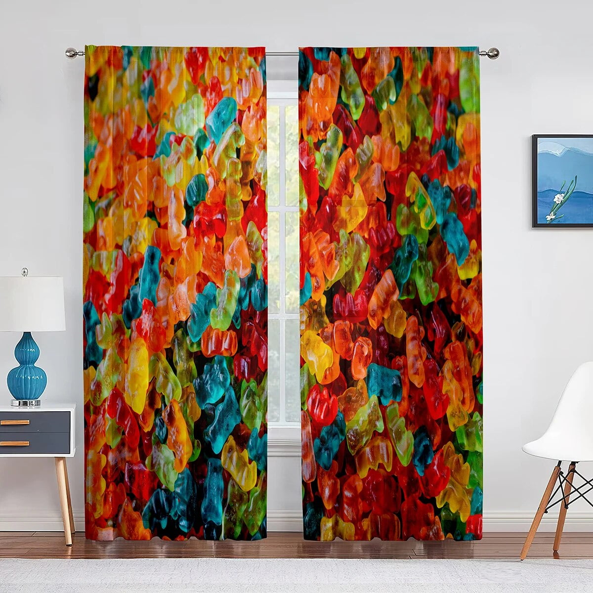 Colorful Candy Lollipop Sheer Voile Curtain Happiness Sugar Fun Theme Window Tulle Curtains for ...