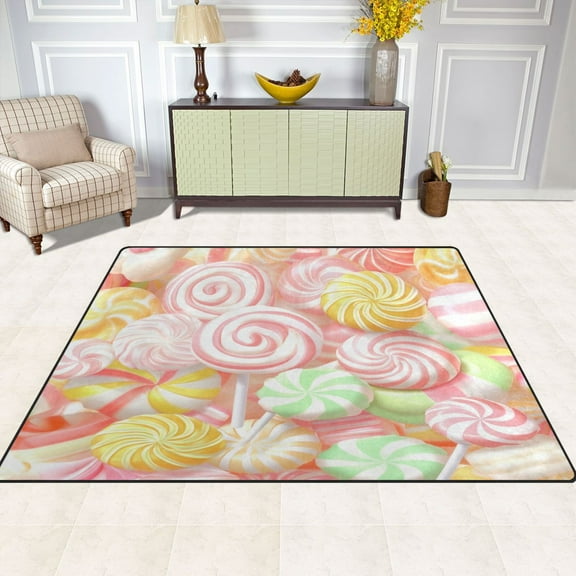 Colorful Candy Pattern 63''x48'' Plush Memory Foam Bath Mat, Soft, Absorbent, Non Slip, Durable