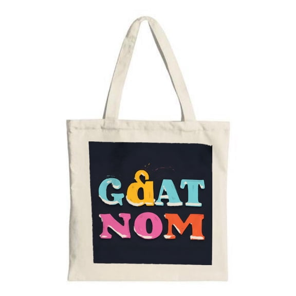 Colorful Canvas Tote Bag with ' GÅÄT NOM ' in Bold Multicolors on Dark Blue - Perfect for Shopping Travel and Parties