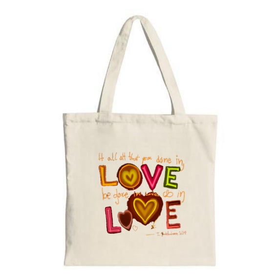 Colorful Canvas Tote Bag with Inspirational ' DO IN LOVE ' Text & Heart Designs - Perfect for Shopping Travel & Parties