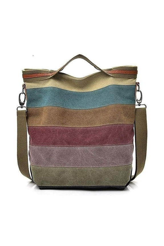 Colorful Canvas Women's Bag, Casual Striped Matching Color Cross Body Shoulder Bag, Weekend Shopping Going Out Handbag, Multi-color