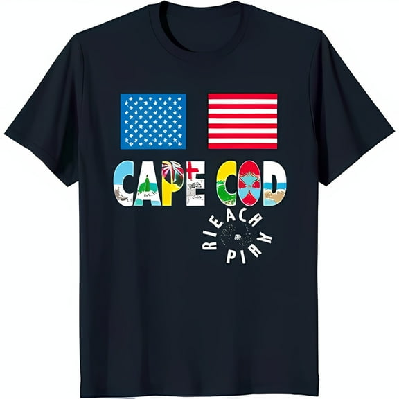 Colorful Cape Cod Graphic T-Shirt with Lighthouse