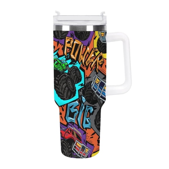 Colorful Car 40 Oz Tumbler with Handle and Straw Lid, Stainless Steel Insulated Travel Coffee Mug, Vacuum Insulated Water Bottle for Home, Office, Car, Keep Hot/Cold for Hours