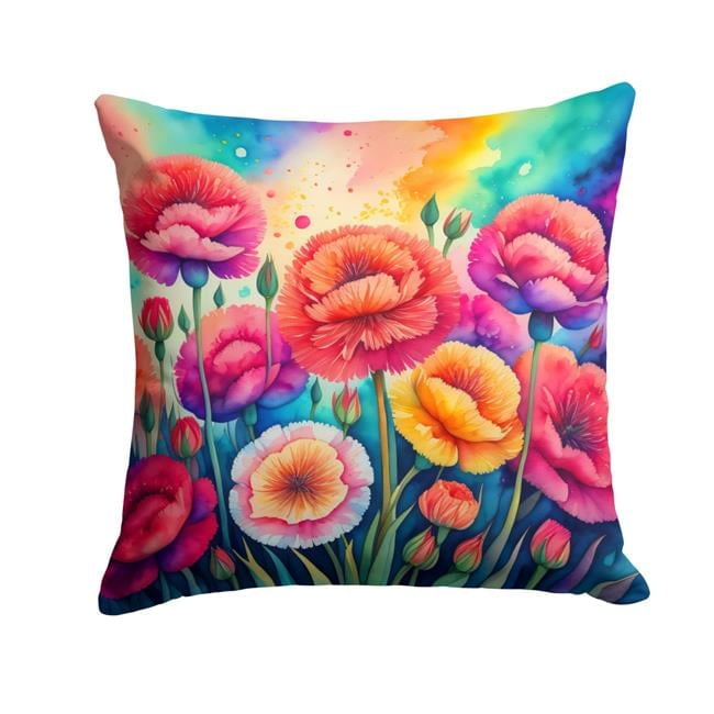 Colorful Carnations Fabric Decorative Pillow 18 in x 18 in