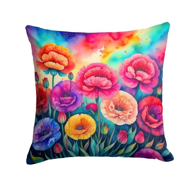 Colorful Carnations Fabric Decorative Pillow 18 in x 18 in