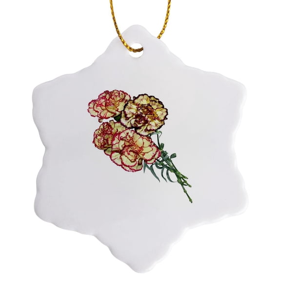 3drose, Colorful Carnations Vector Art Cut Out, 3 inch Snowflake Porcelain Ornament