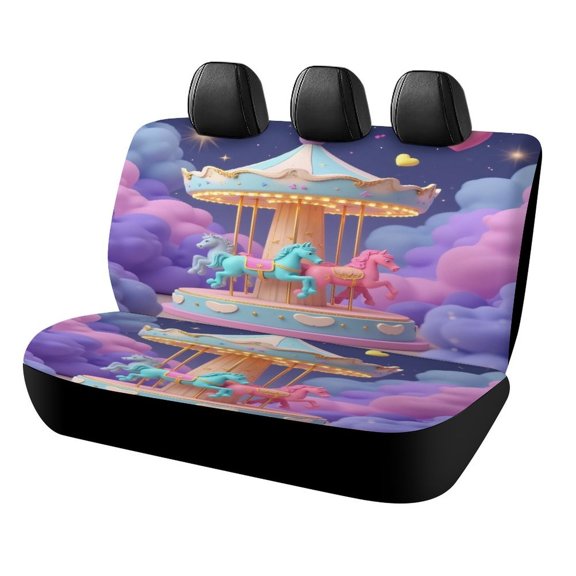 Colorful Carousel with Hearts Car Rear Seat Covers Back Elastic Flexible Car Seat Covers Decorative Fits Most Cars, SUVs, Trucks And Vans