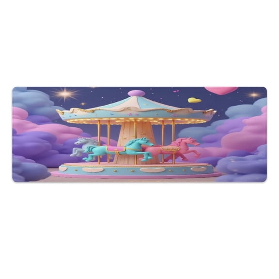 Colorful Carousel with Hearts Kitchen Mats Pvc 2PCS, Non-Slip Kitchen Pvc Mats And Rugs,Cushioned Anti Fatigue Standing Mat for Home