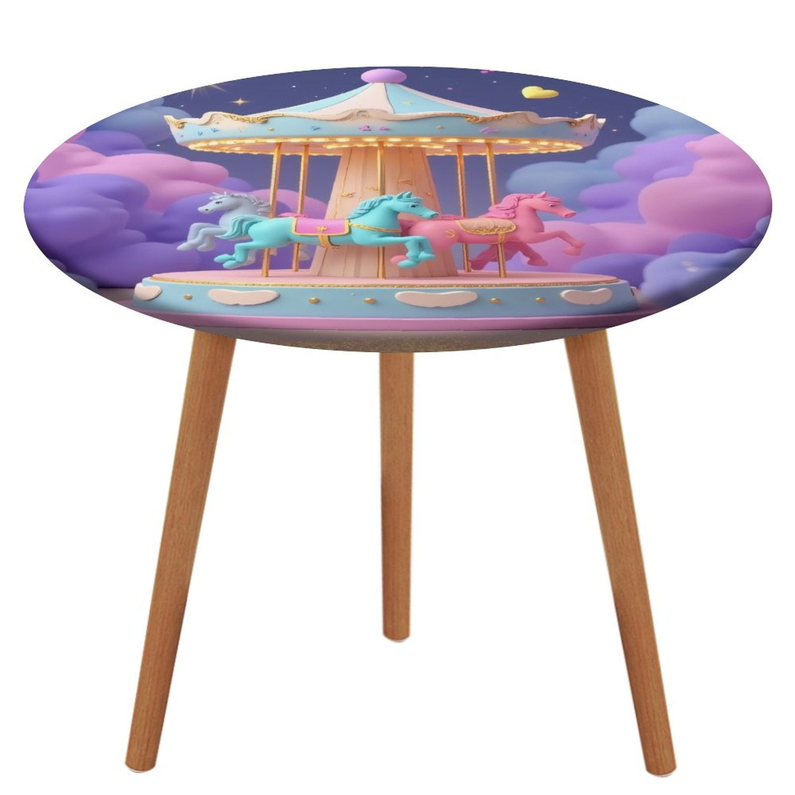 Colorful Carousel with Hearts Pattern Round Tablecloth Waterproof ...