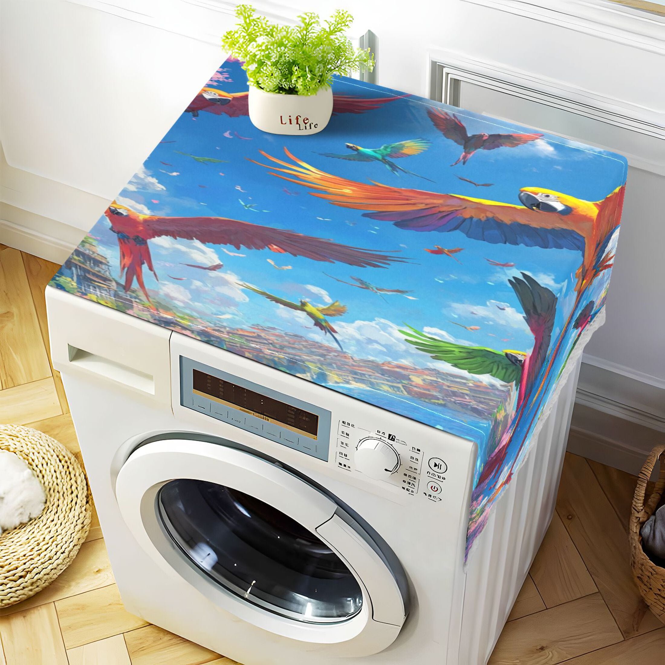 Colorful CarrotsWasher and Dryer Covers Dust-Proof and Oil Resistant Fridge Cover with 4 Storage Pockets Washing Machine Top Cover for Laundry Kitchen Home 51.2 x 22 In