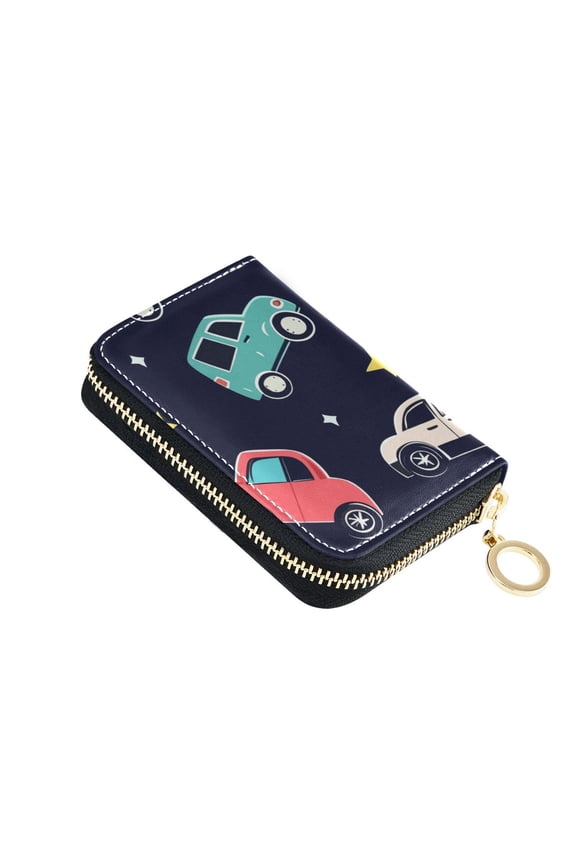 Colorful Cars Stars Cartoon Women's Credit Card Holder PU Leather Zipper Wallet RFID Blocking
