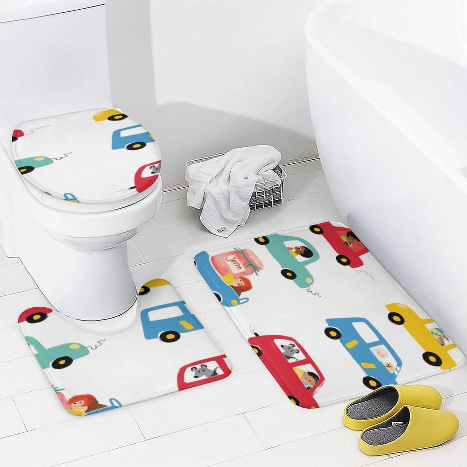 Colorful Cars with Happy Drivers Bathroom Mats Sets 3 Piece Bath Mat Colorful Cars with Happy Drivers Bathroom Mats Sets 3 Piece Bath Mat