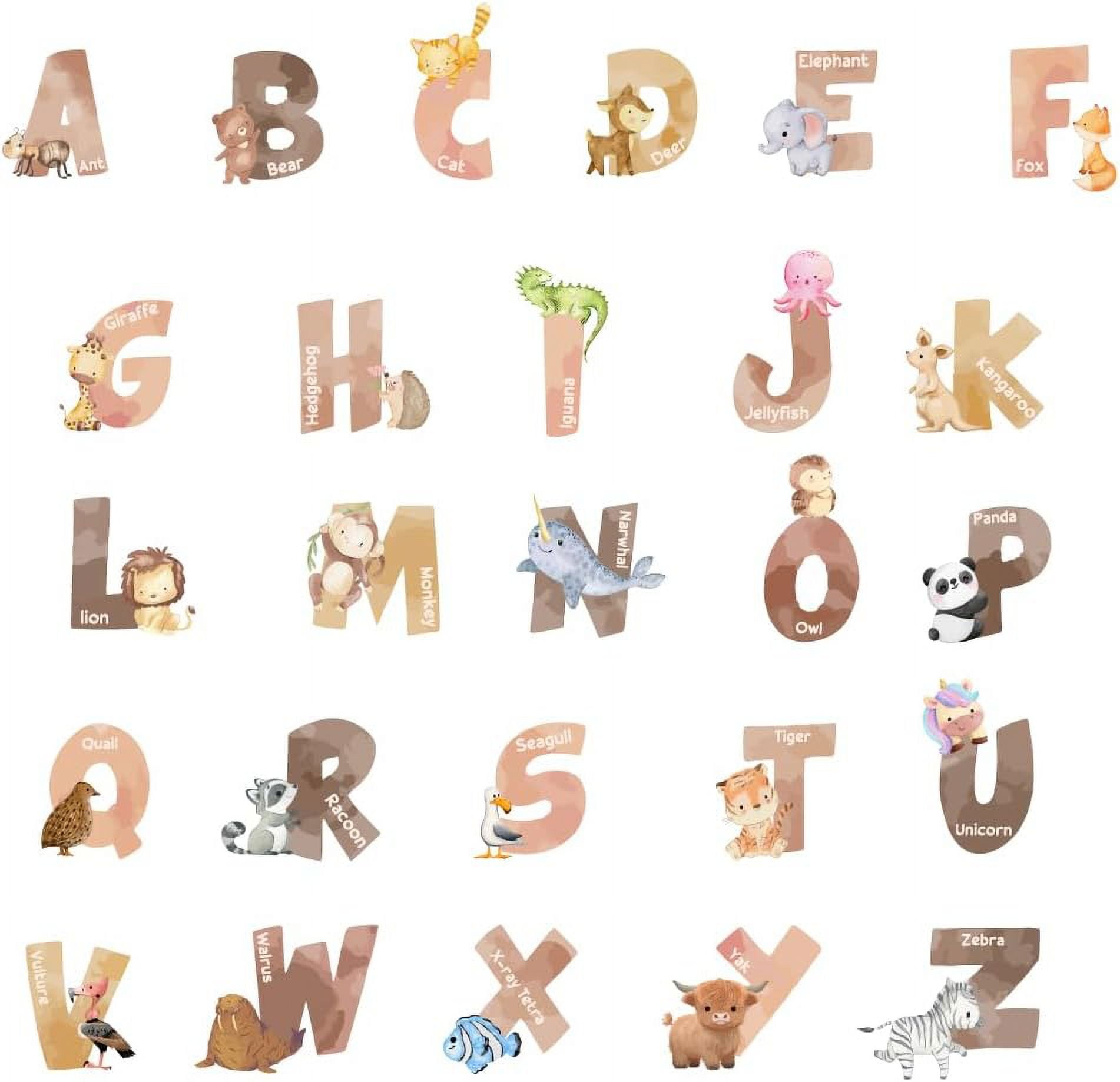 Colorful Carton Alphabet Wall Decals Educational Animal Number Wall ...