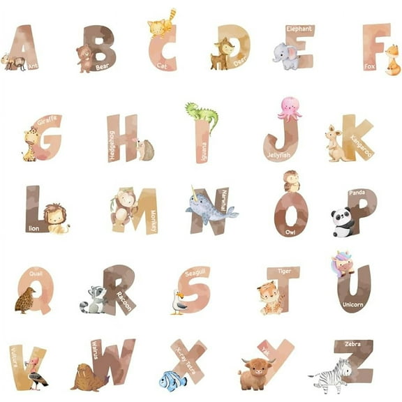 Colorful Carton Alphabet Wall Decals Educational Animal Number Wall Stickers Decals A-Z Alphabet Learning Wall Decals