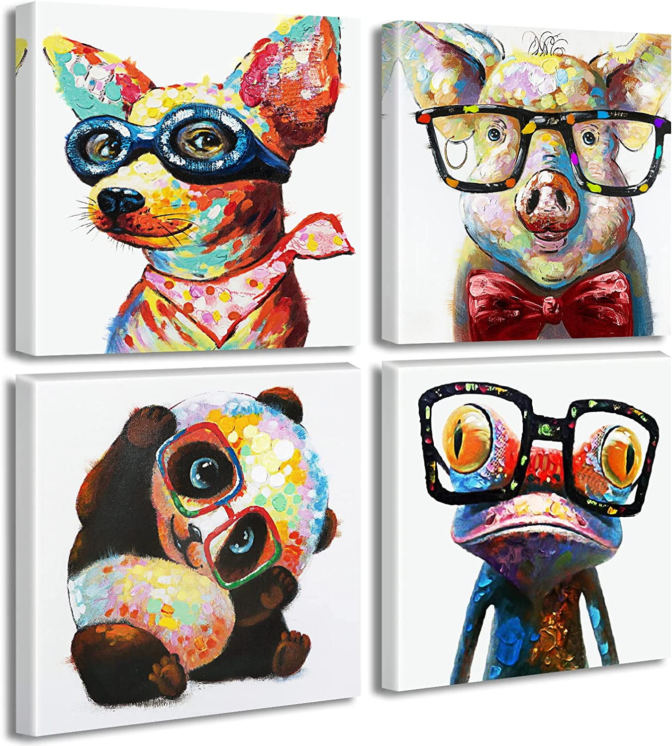Colorful Cartoon Animal Wall Art Canvas Print Funny Cute Panda Frog Pig