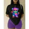 thumbnail image 1 of Colorful Cartoon Bear Graphic T-Shirt for Women - Casual Cotton Knit Fabric, All-Season Round Neck Short Sleeve Top, Elastic Casual Wear for Leisure and Travel, Comfy T-Shirts, Casual Sporty Tee, 1 of 7