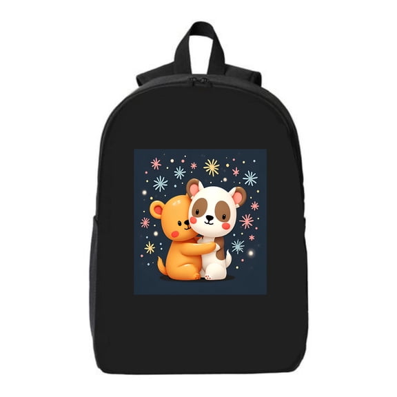 Colorful Cartoon Bear & Panda Hugging Design Laptop Backpack for College & Travel Fits 15 " Laptop & iPad Cheerful Starry Background