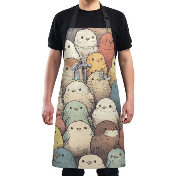 Colorful Cartoon Birds Chef Kitchen Apron with Pockets for Women Waterproof Aprons for Cooking Baking