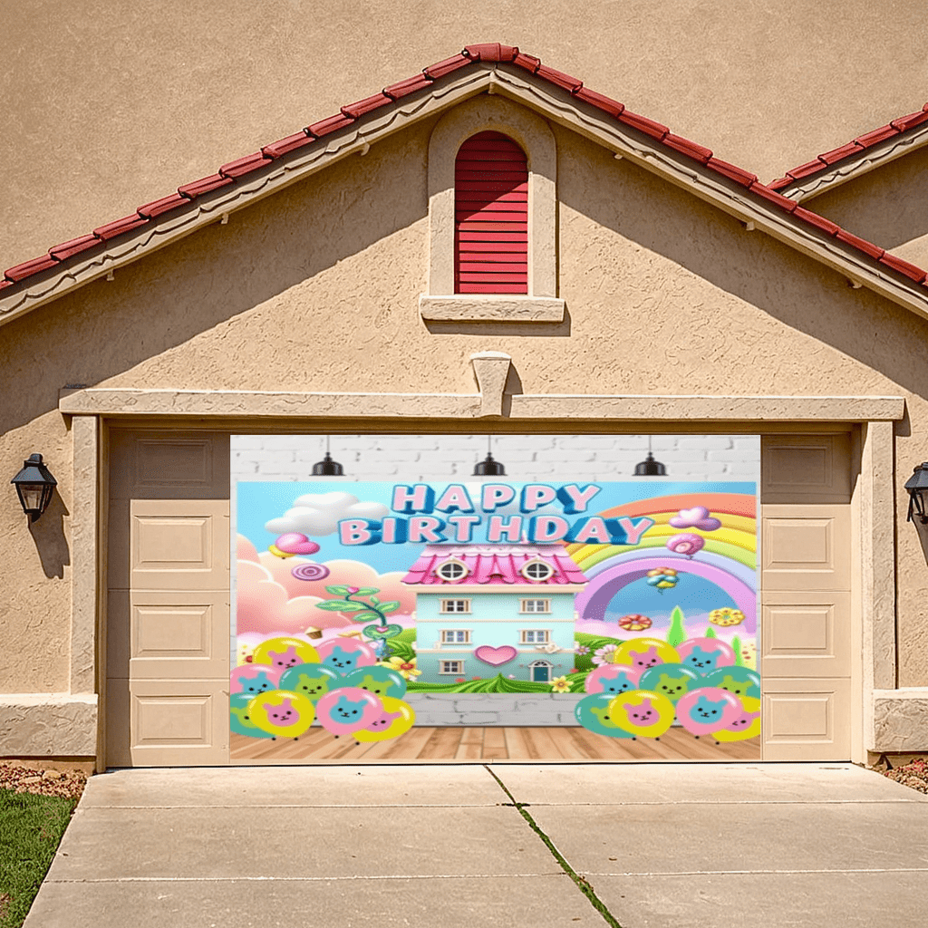 Colorful Cartoon Birthday Banner Balloon Design Kids Backdrop Rainbow ...