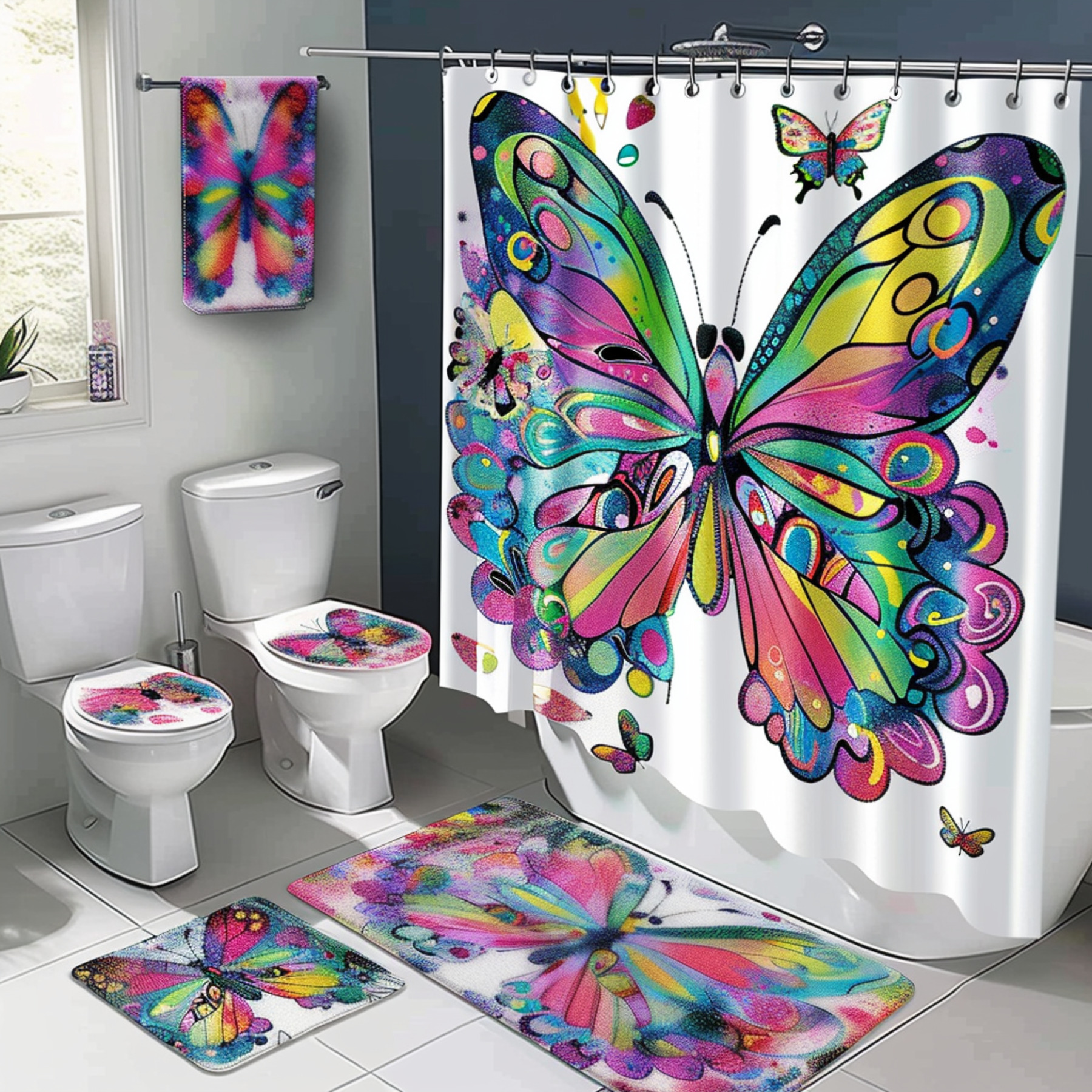 Colorful Cartoon Butterfly Bathroom Set Detailed Design Highly ...