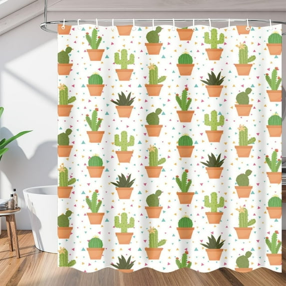 Colorful Cartoon Cactus Shower Curtain for Bathroom Shower Curtain Set with 12 Hooks Waterproof Fabric Bath Curtain for Bathtub Restroom Decor, 72 X 72 in