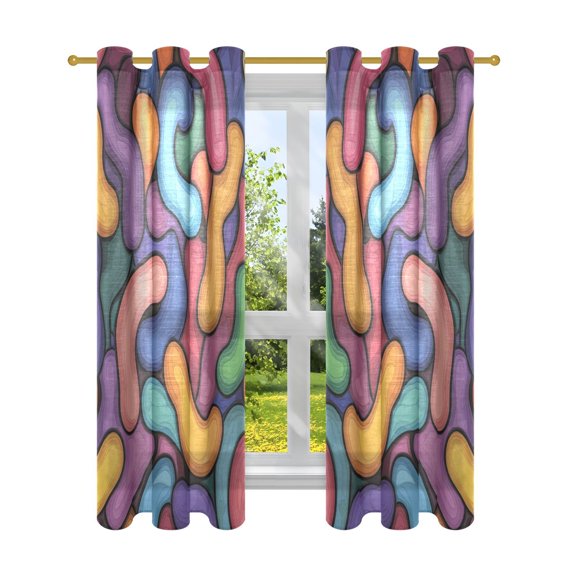Colorful Cartoon Candy Shapes Semi Sheer Curtains for Living Room Bedroom Set of 2 Insulated Window Drapes