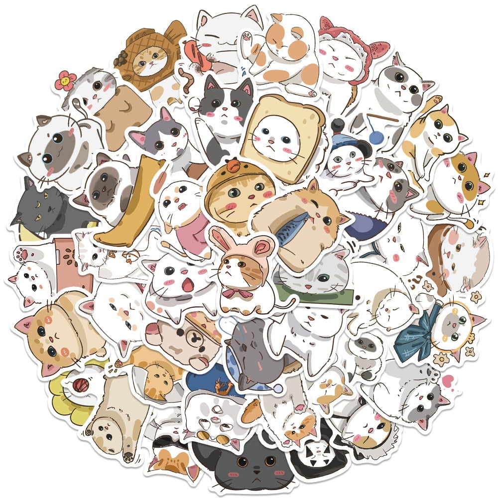 Colorful Cartoon Cat Paper Stickers Vinyl Waterproof D…