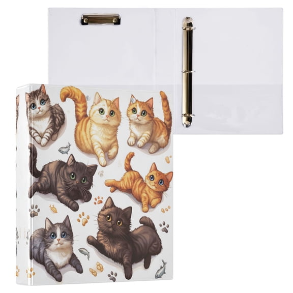 Colorful Cartoon Cats 3 Ring Hardcover Binders 1.5in Round Rings for Letter-Size Folder Paper Organizer Pockets for Office Student Recipe