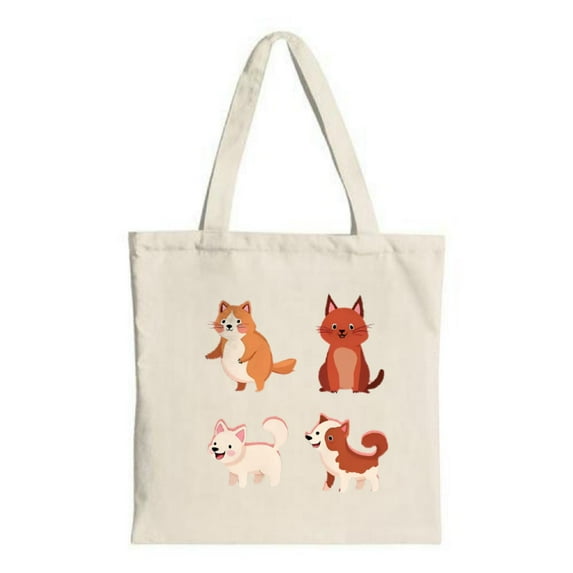 Colorful Cartoon Cats Tote Bag - Playful orange red white and brown cats with cheerful smiles on durable canvas perfect for shopping