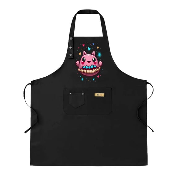 Colorful Cartoon Character Apron Set - 2 Pack Adjustable Bib Aprons with Pockets Fun Design with Smiling Character & Hearts