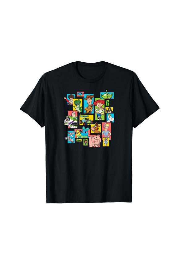 Colorful Cartoon Character Collage T-Shirt for Fun and Creative Style
