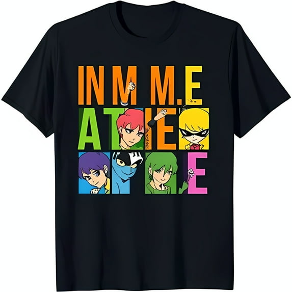 Colorful Cartoon Character Graphic Black T-Shirt 'IN M E ATHEE' Design