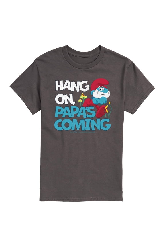 Colorful Cartoon Character Graphic T-Shirt - Fun 'Hang On, Papa's Coming' Design for Casual Wear