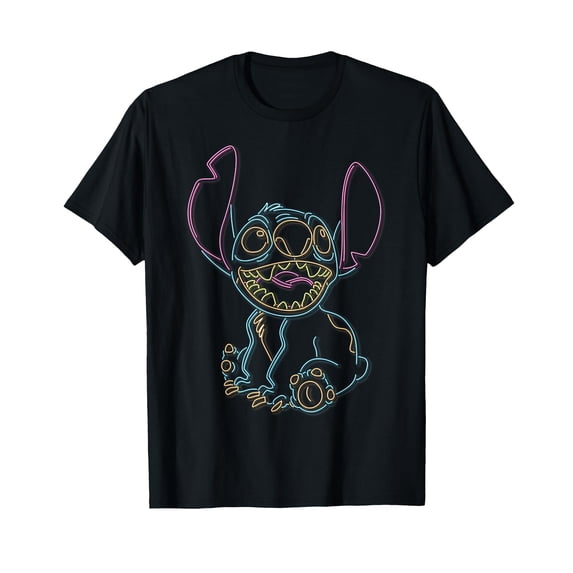Colorful Cartoon Character Neon Outline T-Shirt for Fun and Vibrant Style
