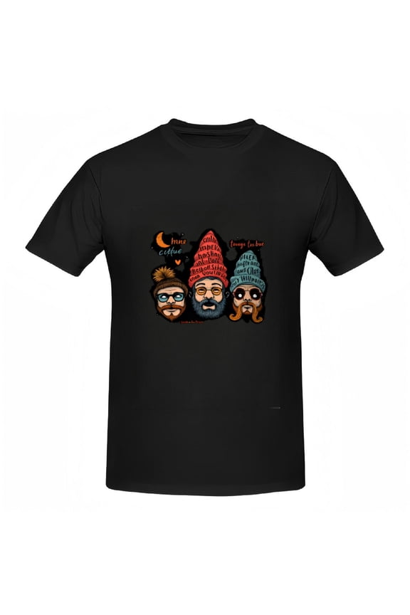 Colorful Cartoon Character T-Shirt for Women - Cinnie Conny & Connie with Winter Hats Smiling Faces & Moon Design - Cotton Short Sleeve Tee