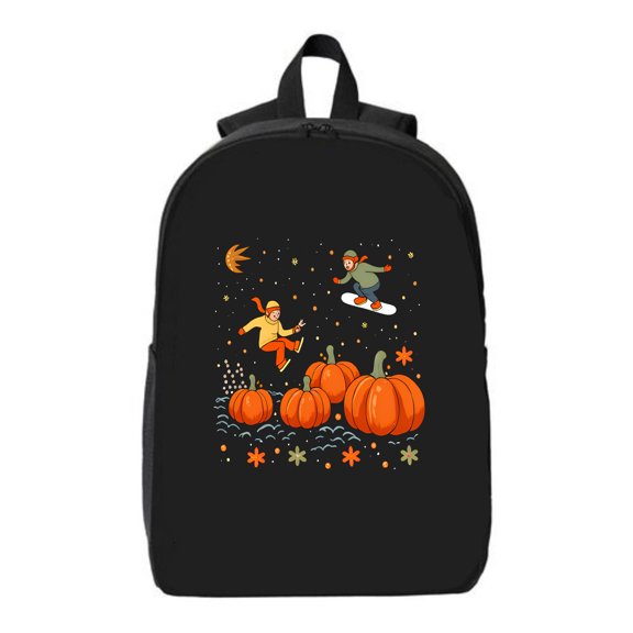 Colorful Cartoon Characters Backpack for College & Travel - Fits 15 " Laptop & iPad Whimsical Design with Pumpkins & Moon